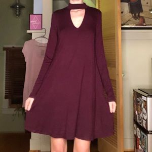 Plum long sleeve mock neck loose dress